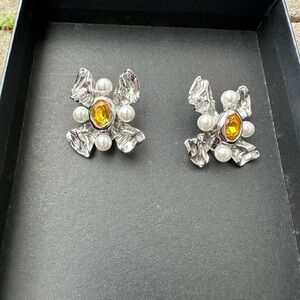 Alexis Bittar Silver and Gold Cluster clip on Earrings